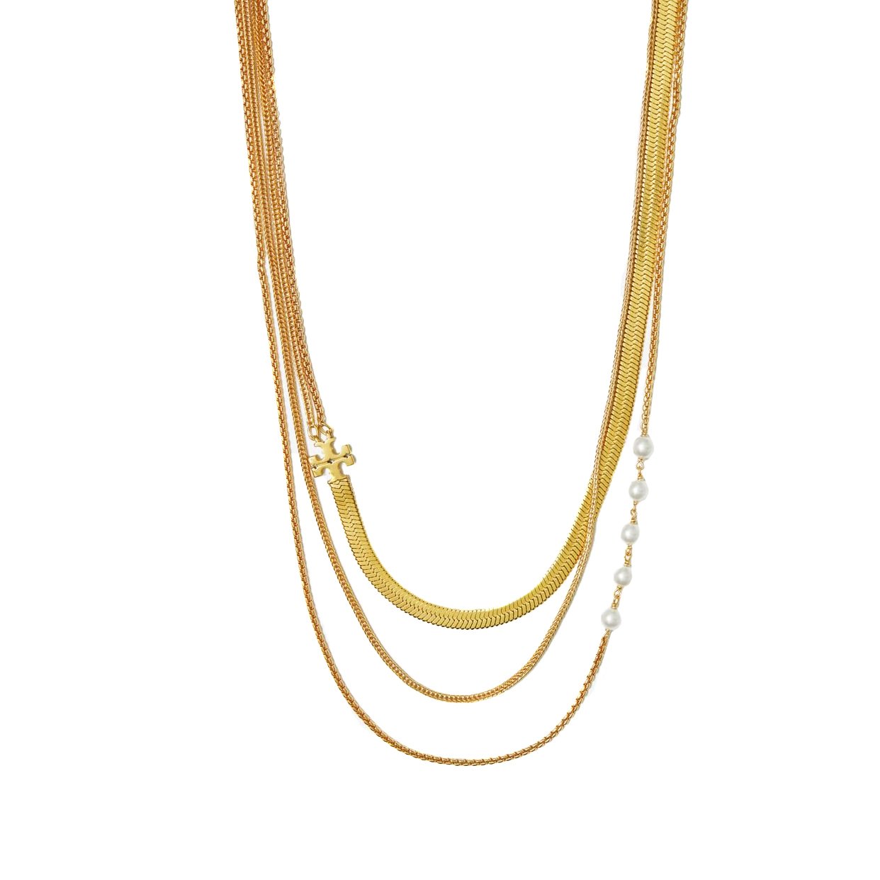 Kira Pearl Layered Necklace -Gold