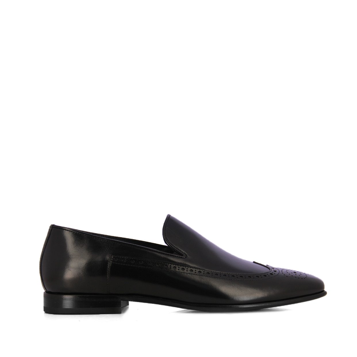 Detailed Leather Slip-Ons -Black