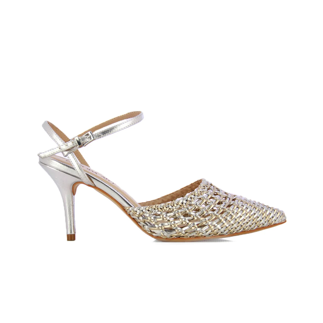Woven Ankle Strap Slingback -Silver/Champagne