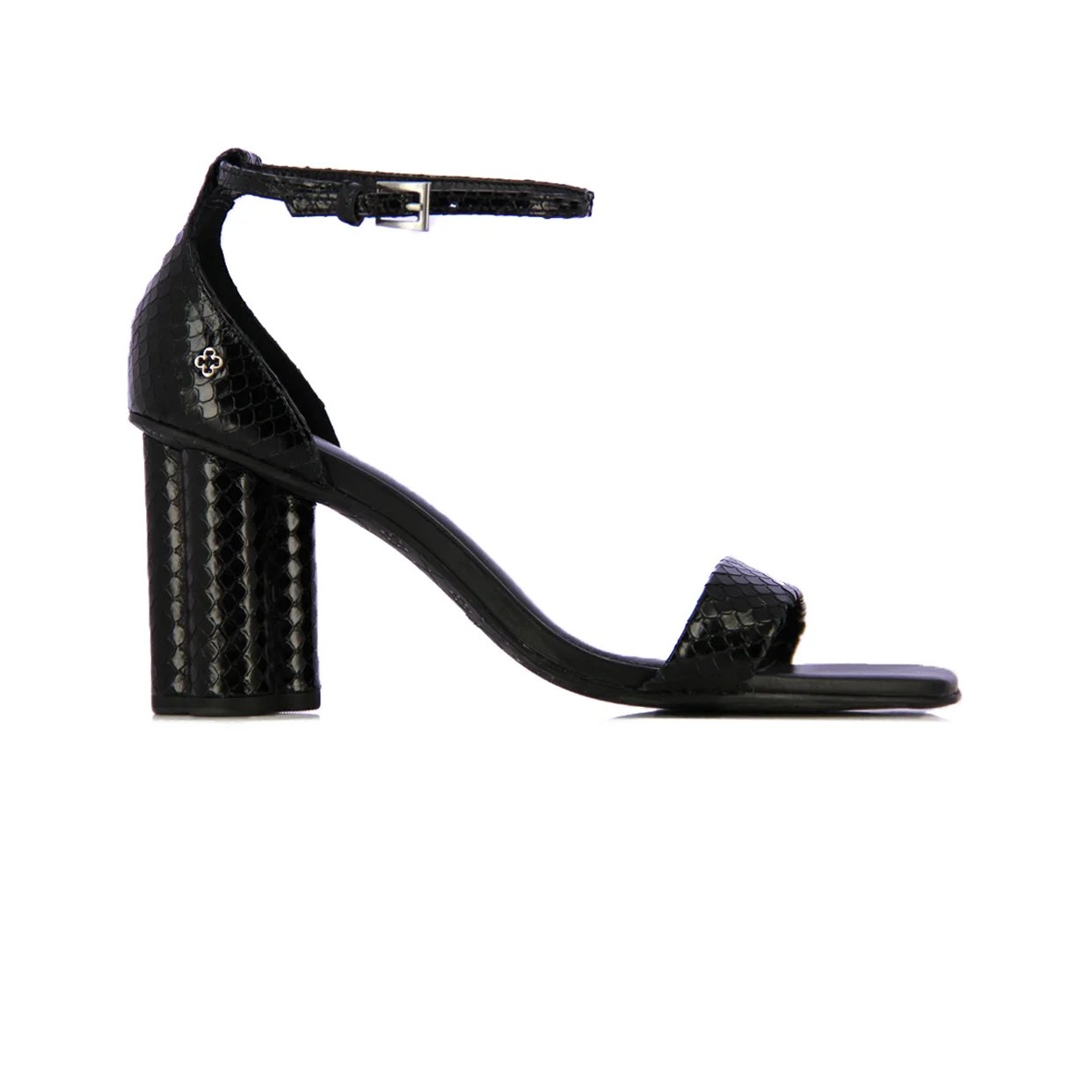 Pitone Leather High Heel Sandal -Black