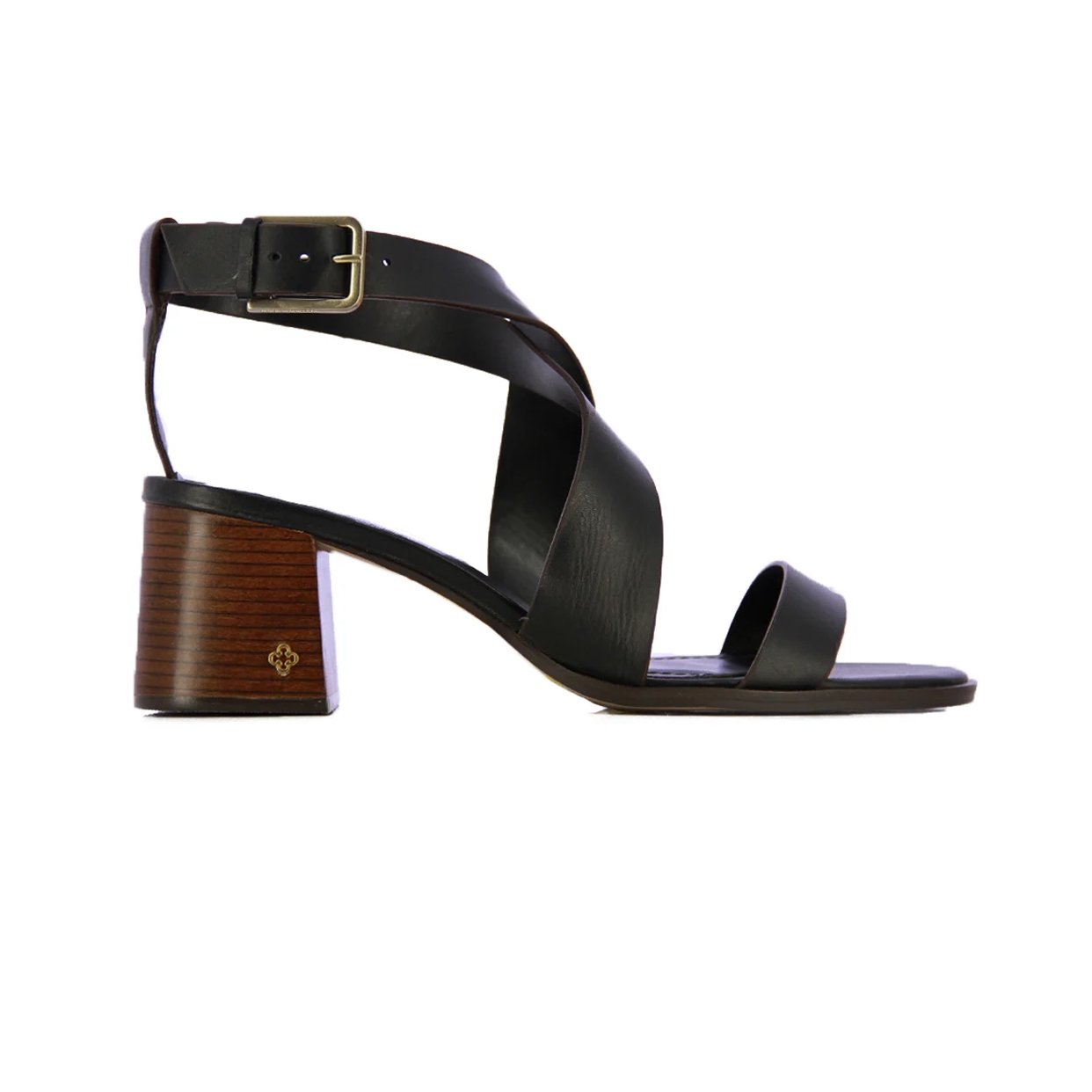 Square Toe Leather Sandal -Black