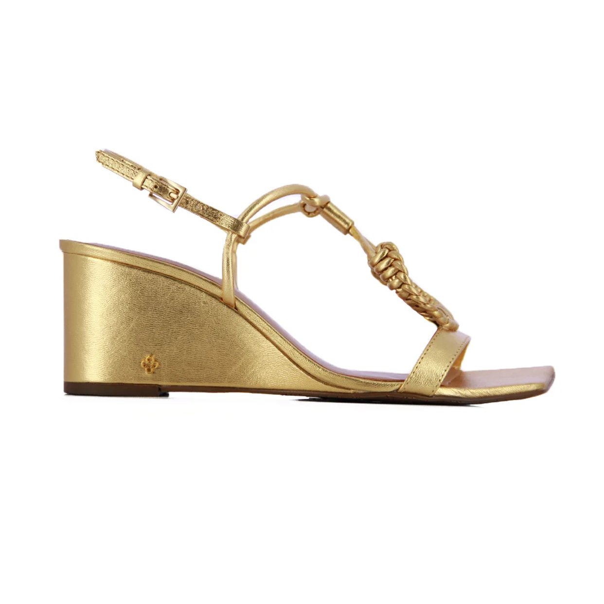 Leather Web Wedge Sandal -Gold