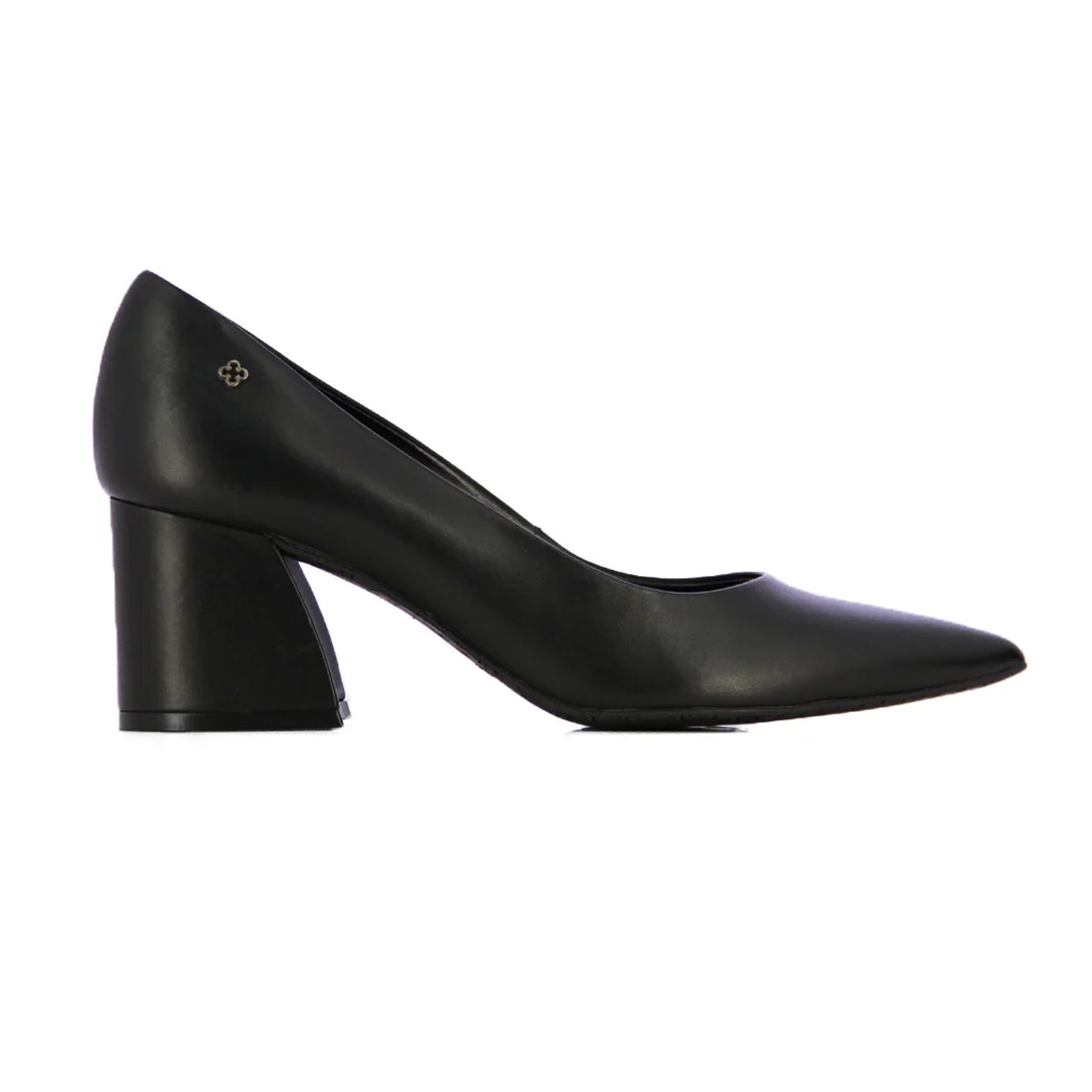 Pointed Leather Block Heels -Black