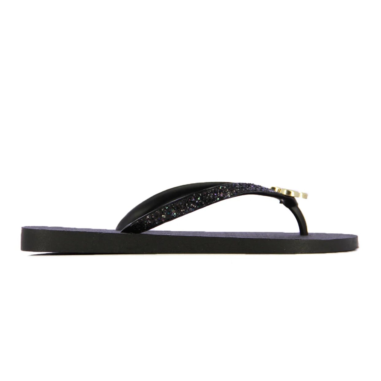 Monogram Slippers With Glitter Straps -Black