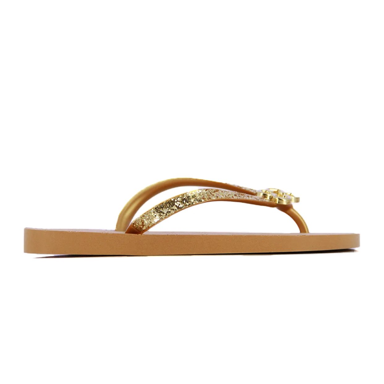 Monogram Slippers With Glitter Straps -Gold