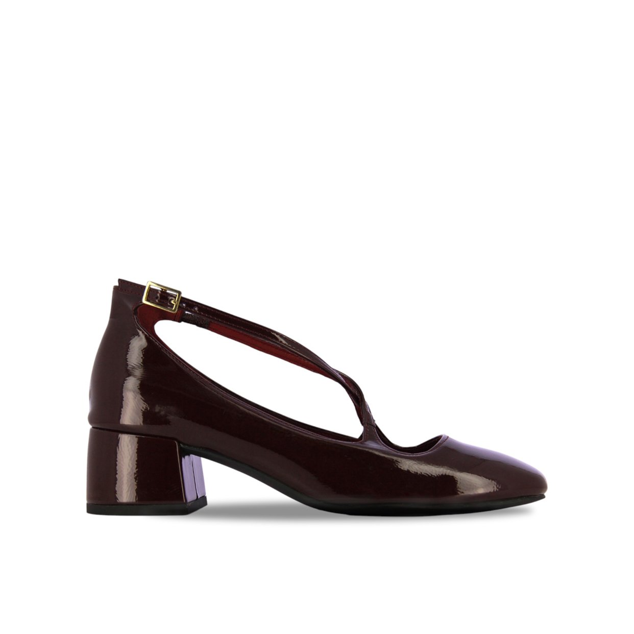 Patent Strap Court Heel -Bordeaux