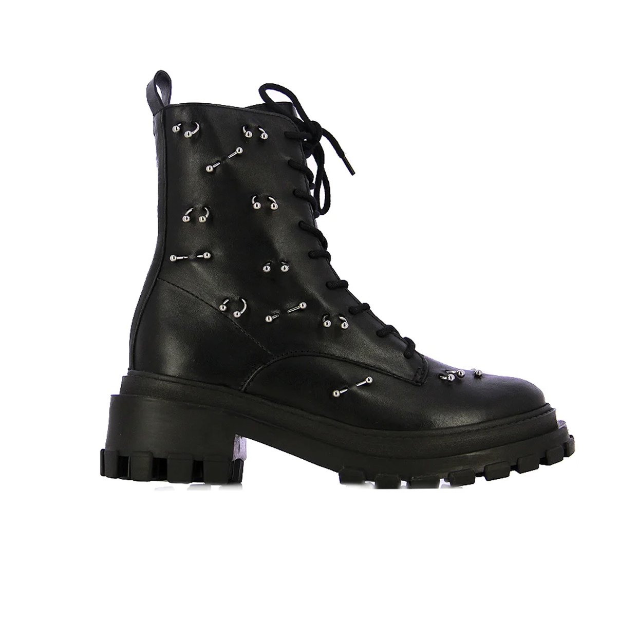 Chunky Piercing Lace-Up Boot -Black