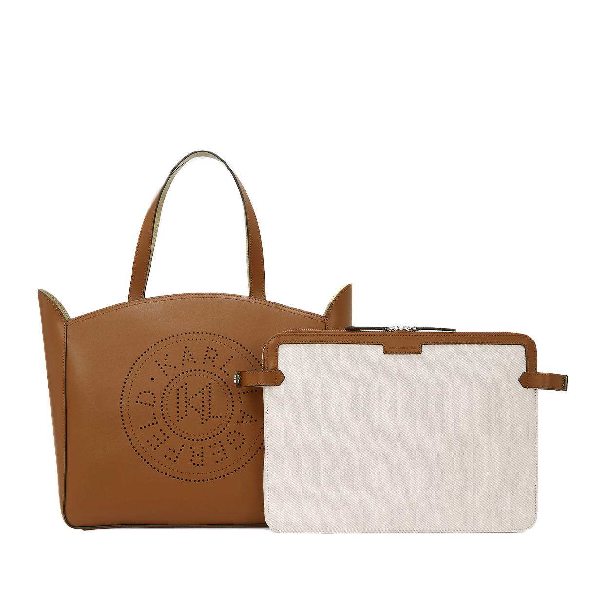 K/Circle Perforated Tote Bag With Pouch -Dark Tan