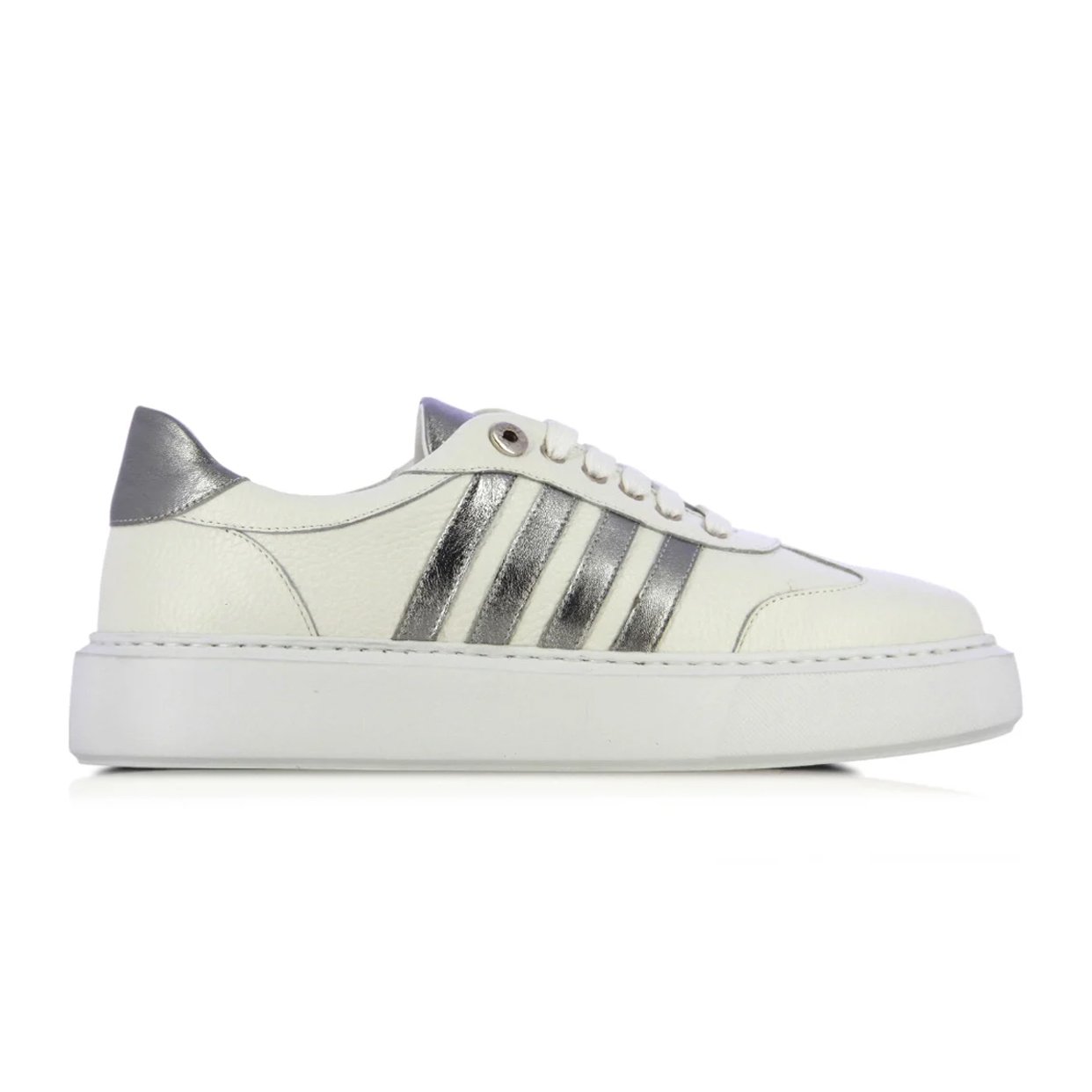 Stiped Low-Top Sneaker -White/Silver