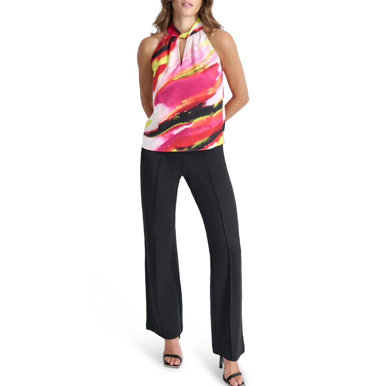 Sleeveless Satin Print Blouse -Multi