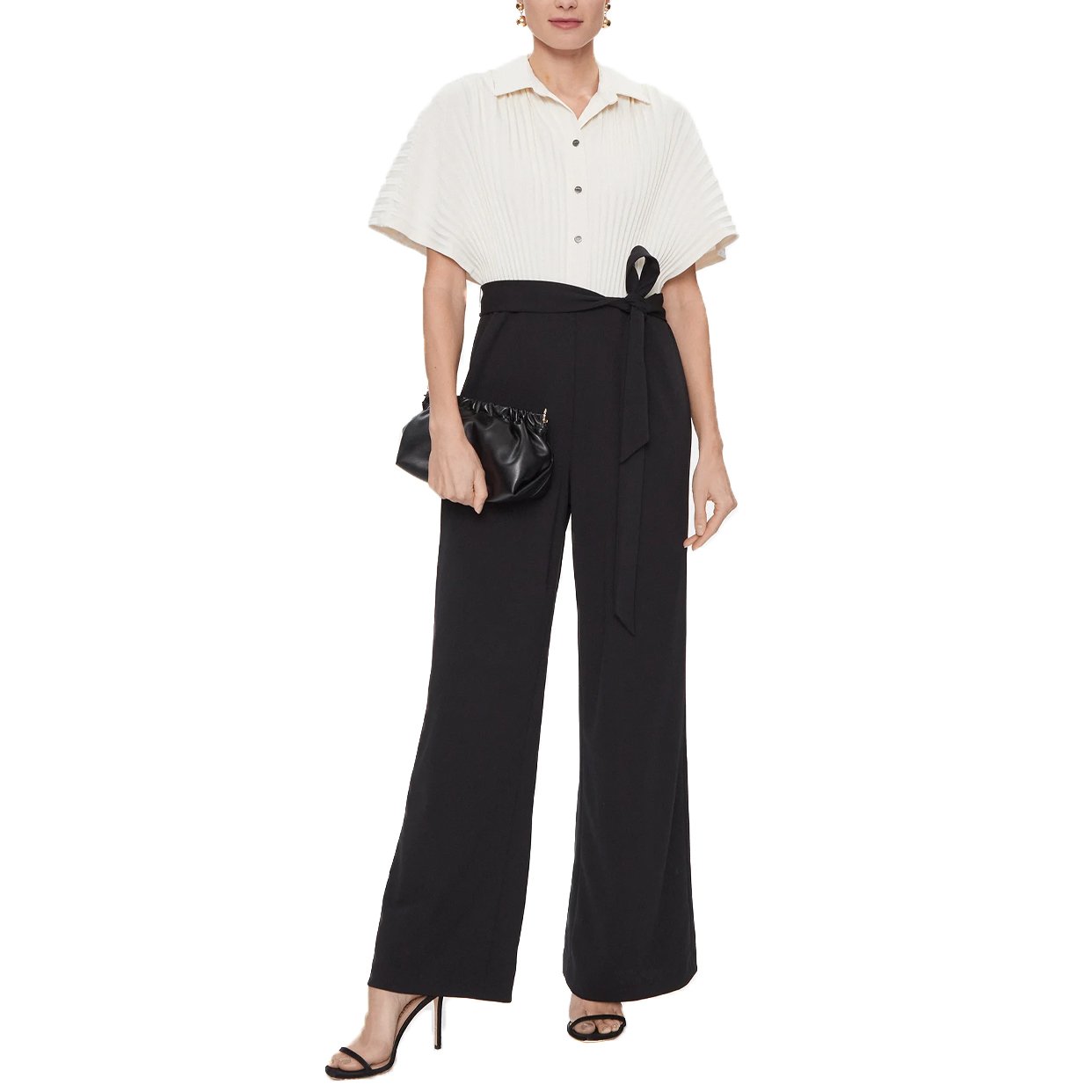 Sunburst Pleated Jumpsuit -Eggshell/Black