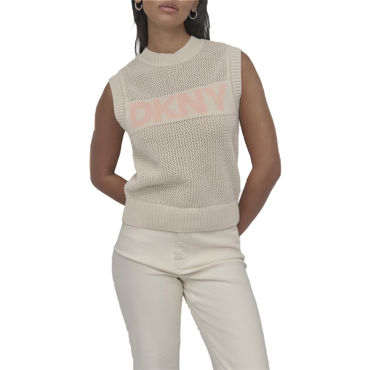 Sleeveless Crewneck Sweater -Beige