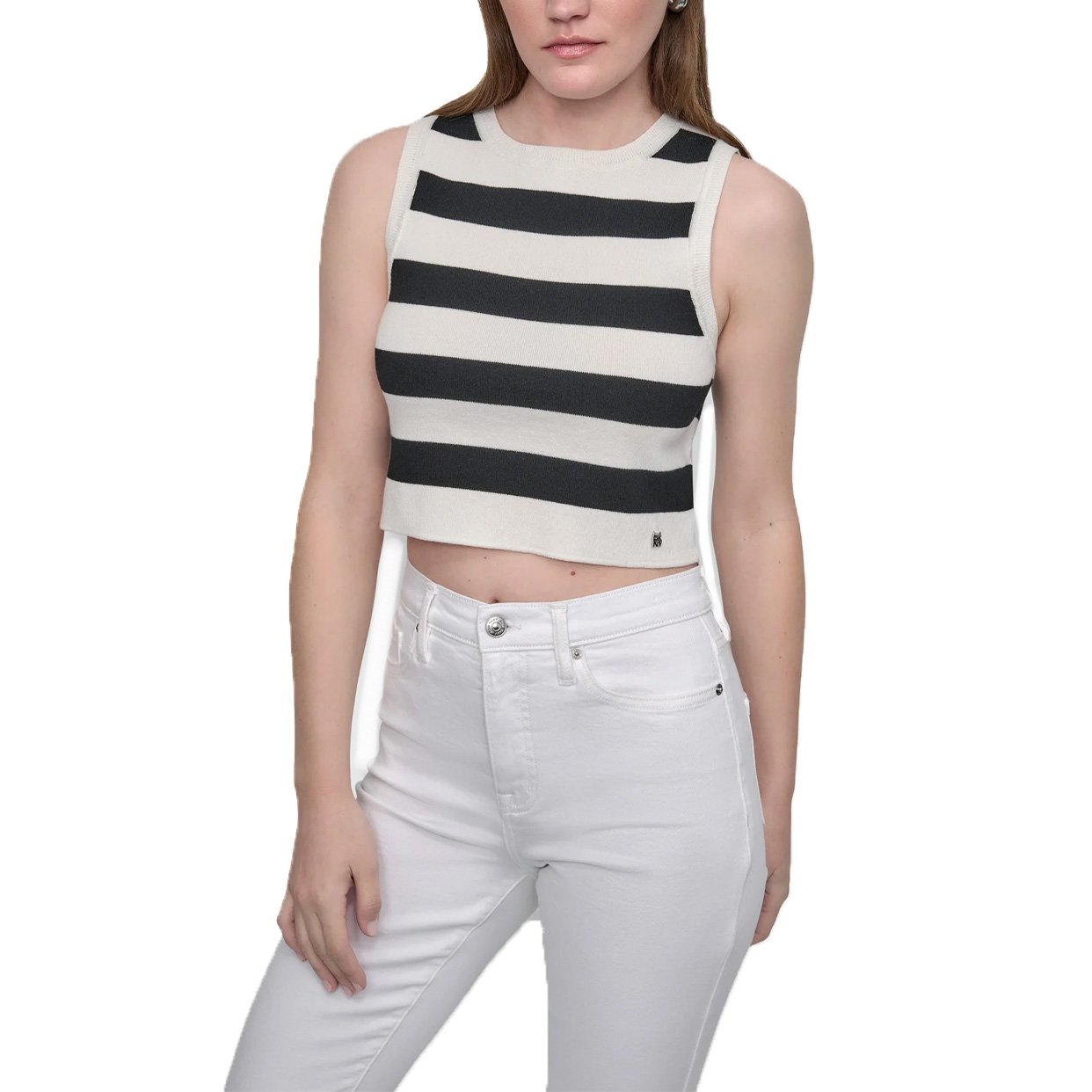 Stripped Crop Top -Ivory/Black