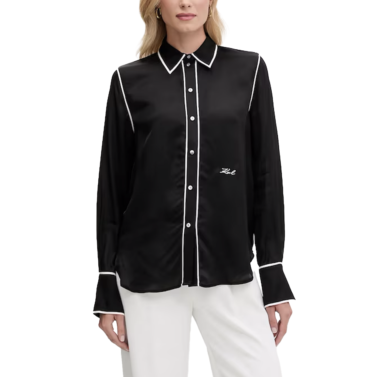 Contrast Piping Blouse -Black