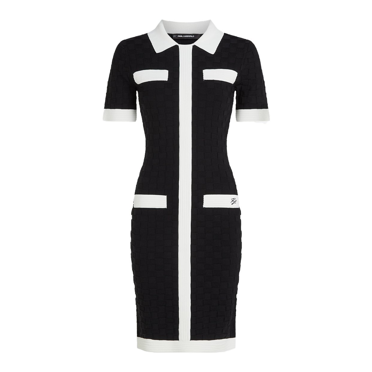 Contrast Piping Polo Dress -Black