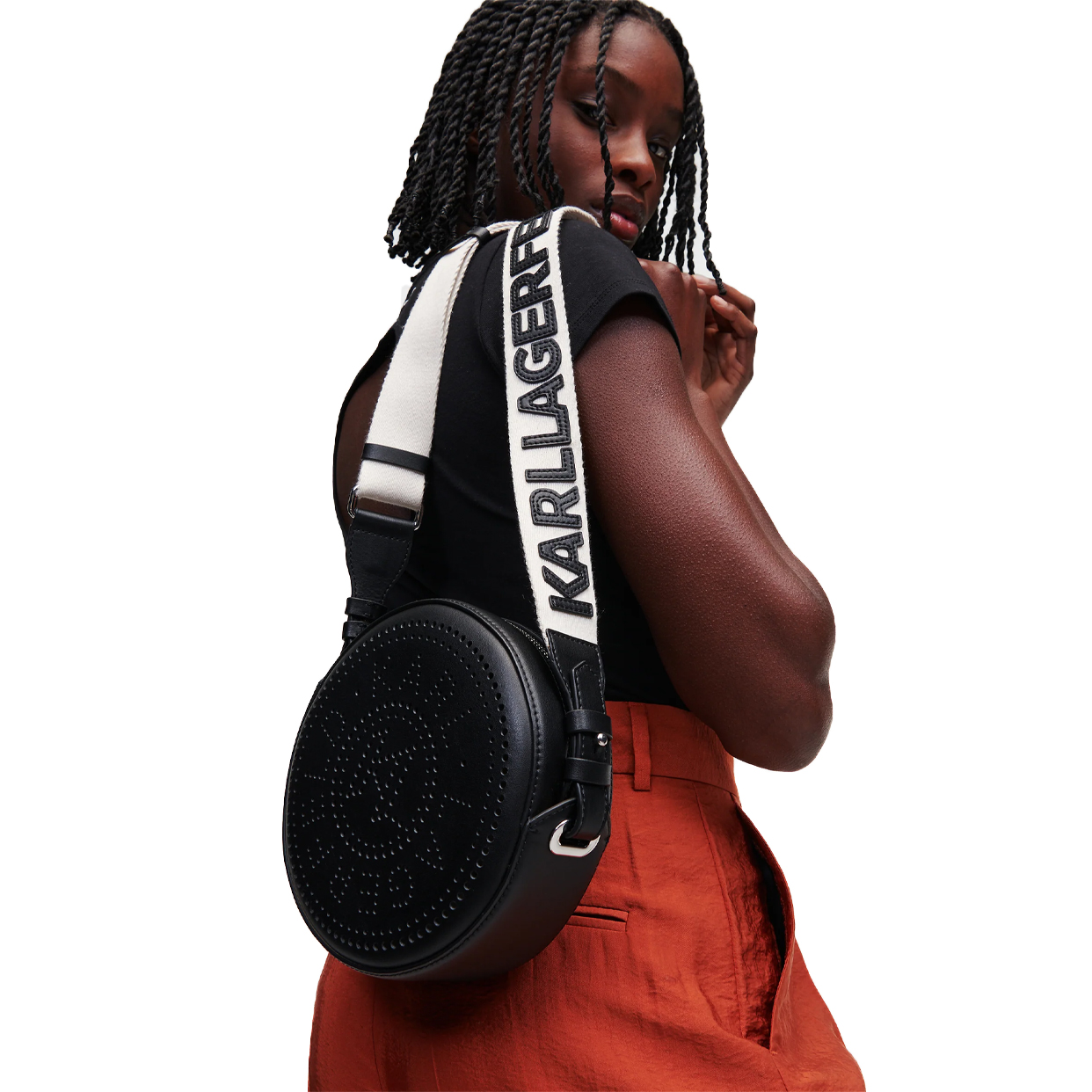 K/Circle Embossed Logo Round Crossbody Bag -Black - Image 2