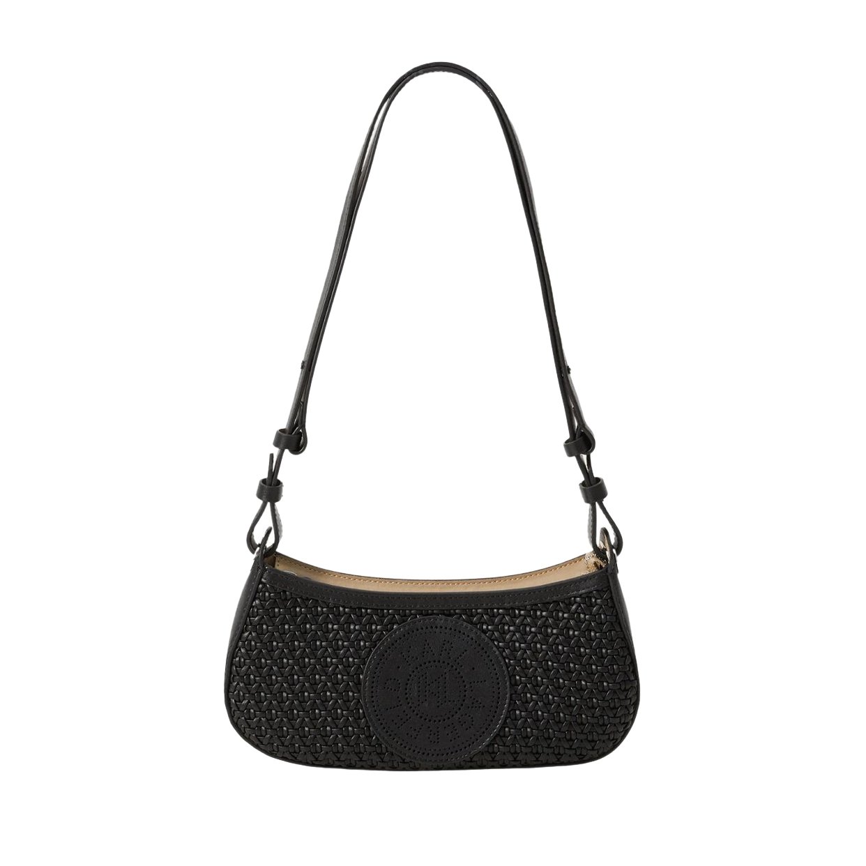 K/Circle Woven Shoulder Bag -Black