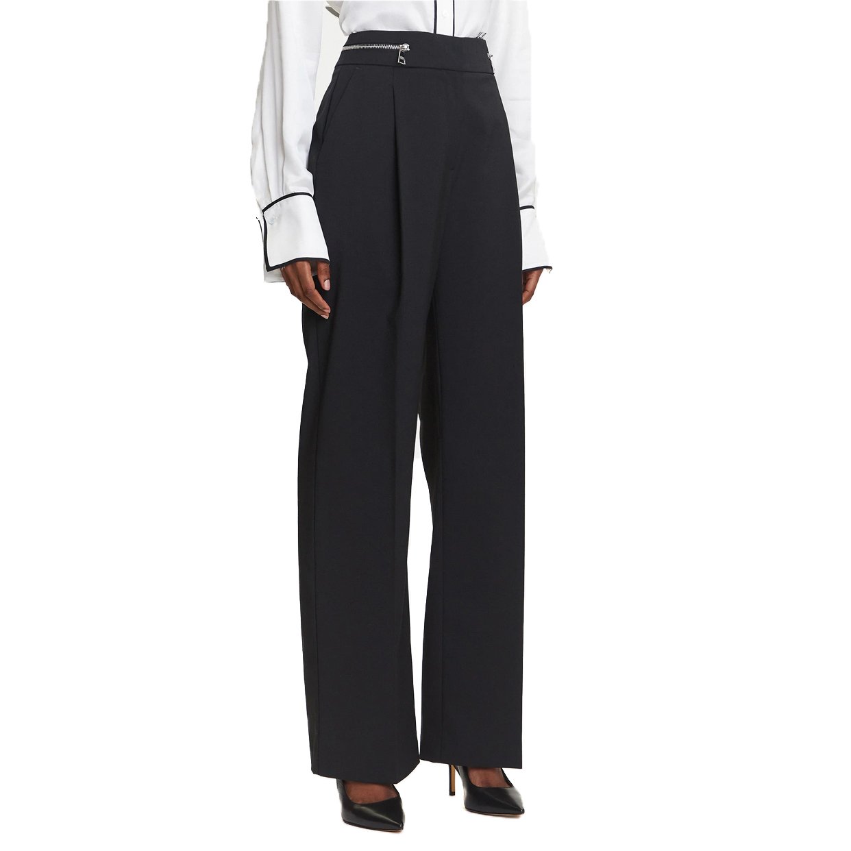 Tailored Waist Zip Pants -Black