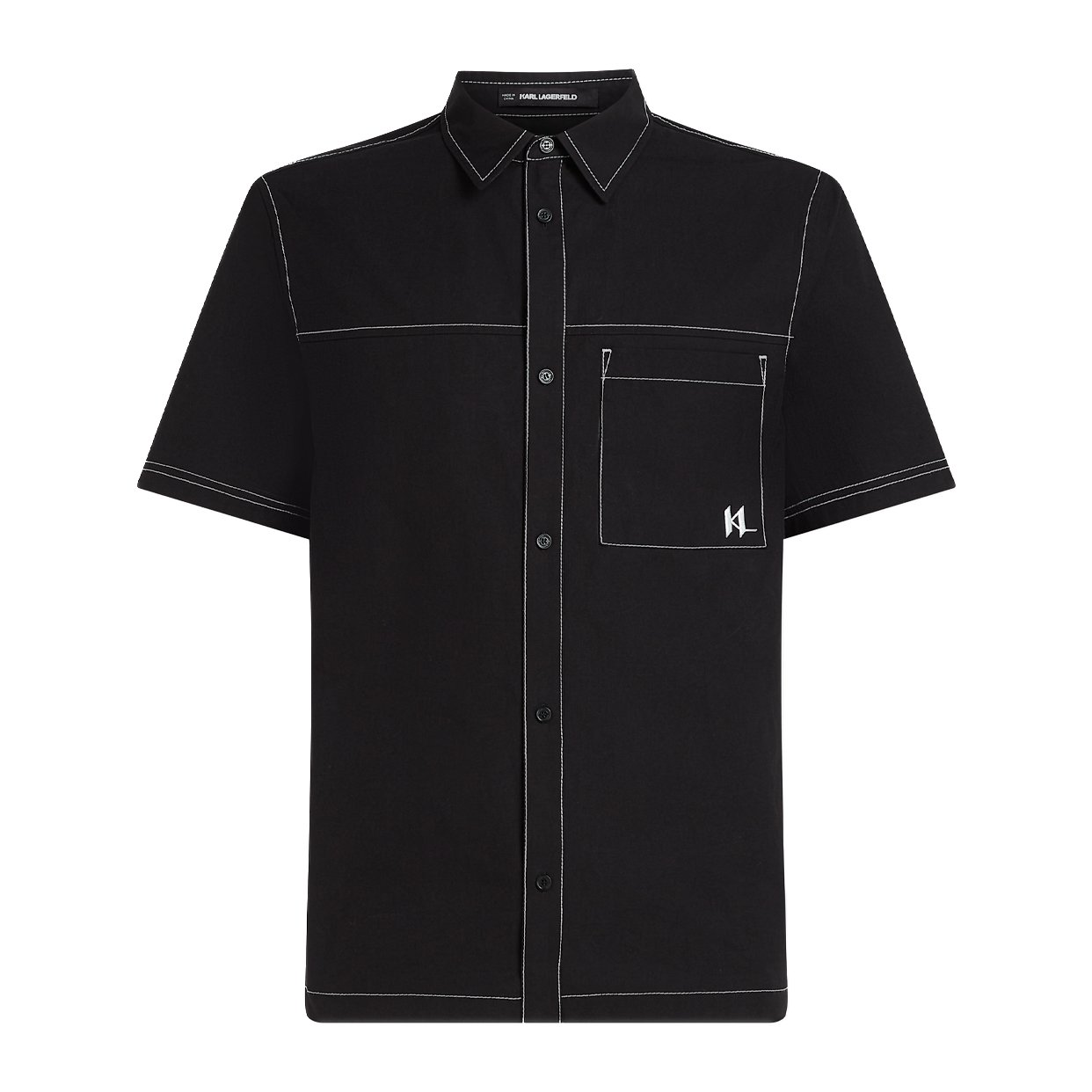 Short-Sleeved Contrast Stitch Shirt -Black