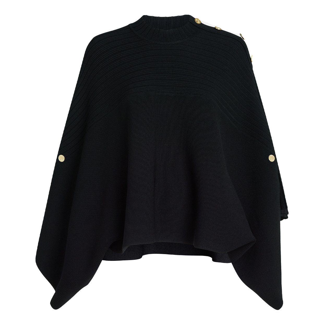 Rib-Knit Poncho -Black