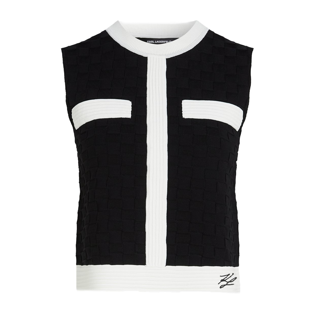 Contrast Piping Knit Top -Black