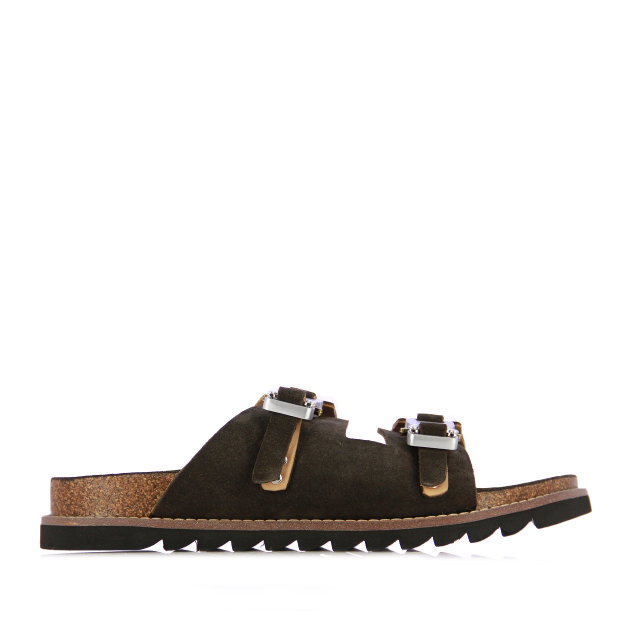 Double Buckle Slides -Brown