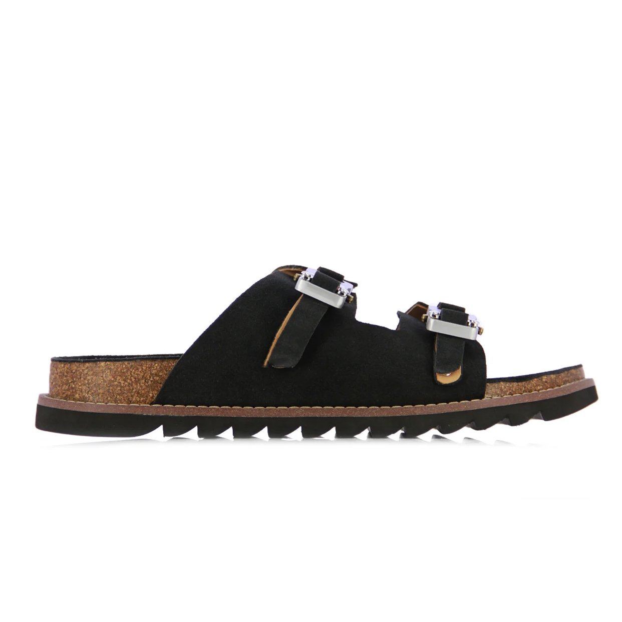 Double Buckle Slides -Charcoal
