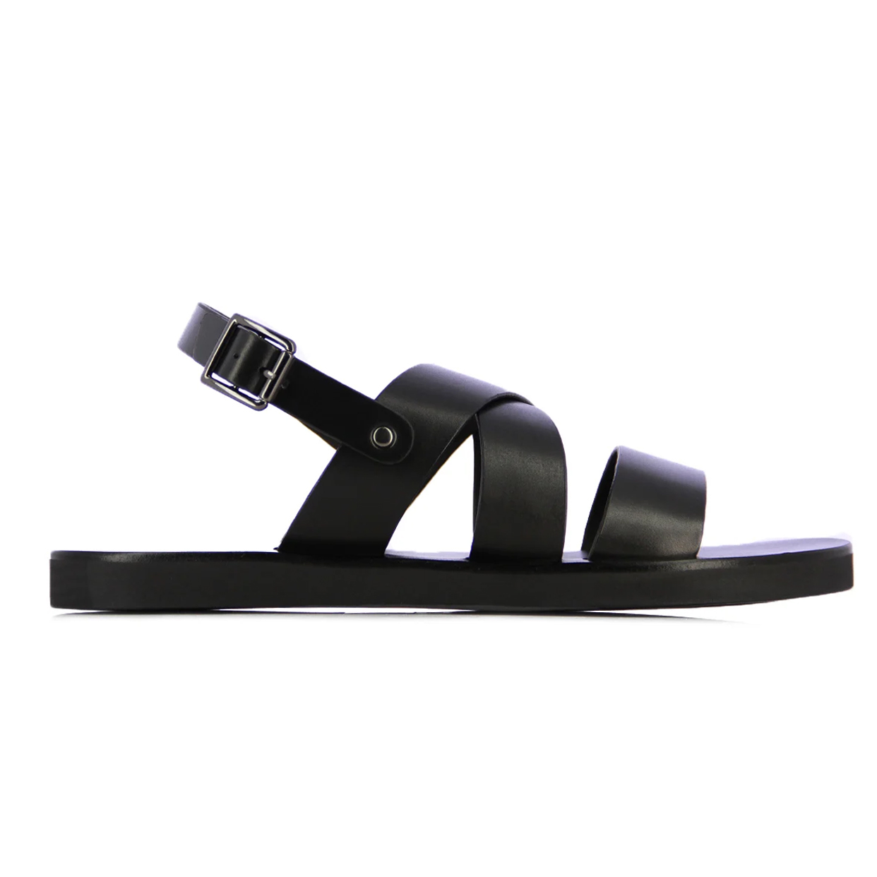 Criss-Cross Leather Sandals -Black