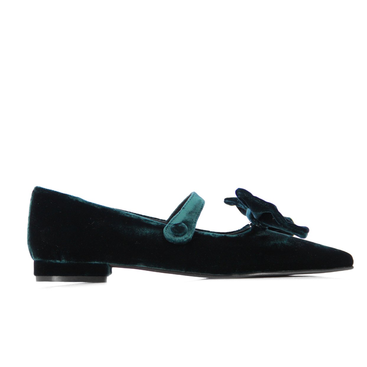 Velvet Flats With Detachable Bow -Green Velvet