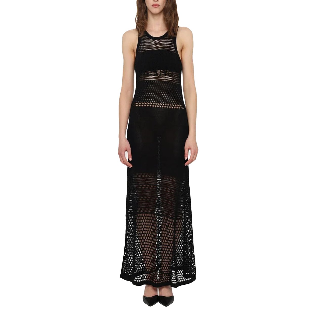 Shiny Twist Yarn Dress -Black