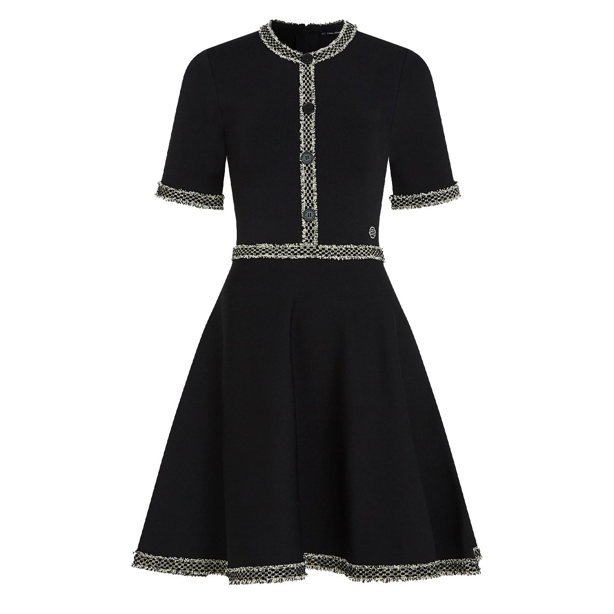 Bouclé Detail Knit Dress -Black
