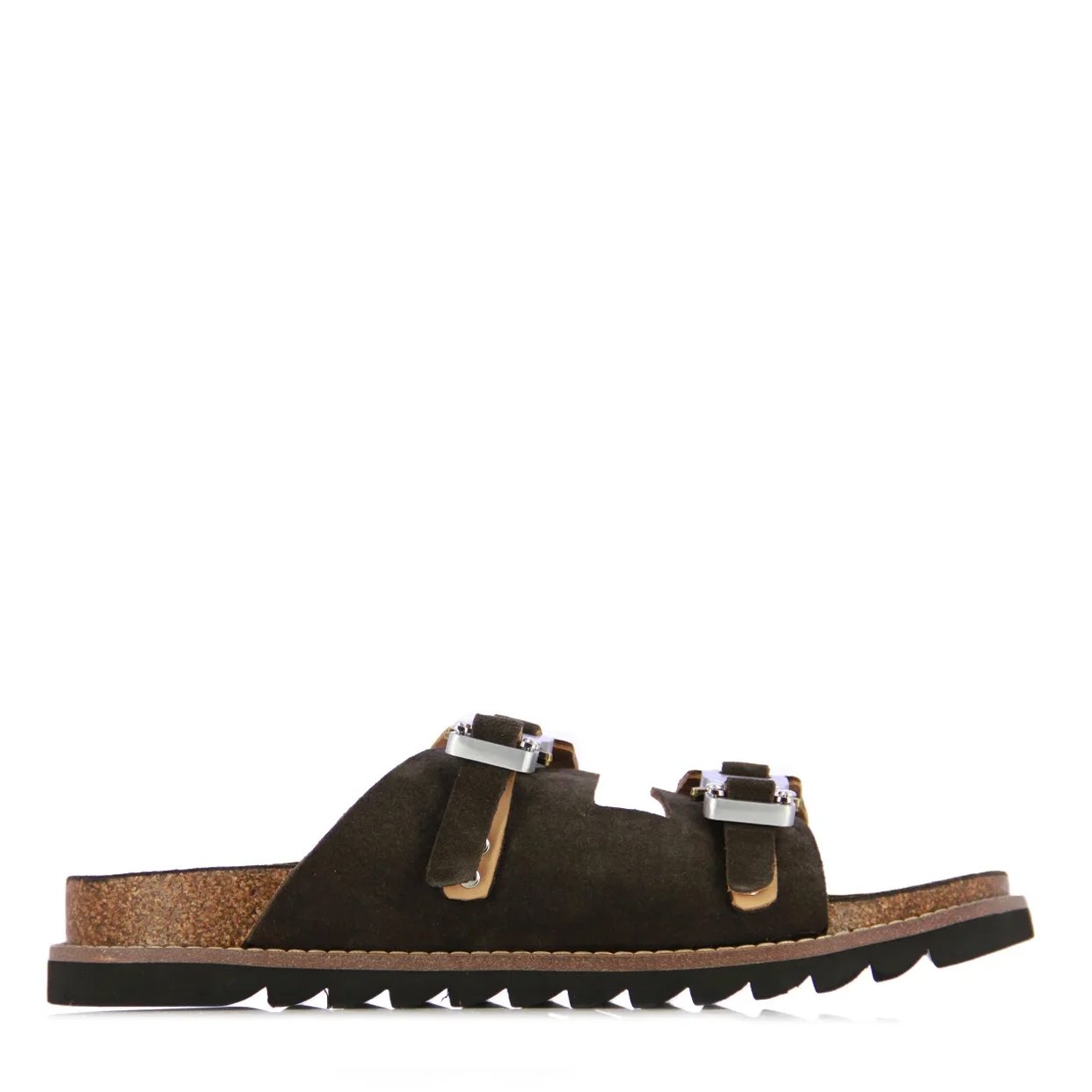 Double Buckle Slides -Brown