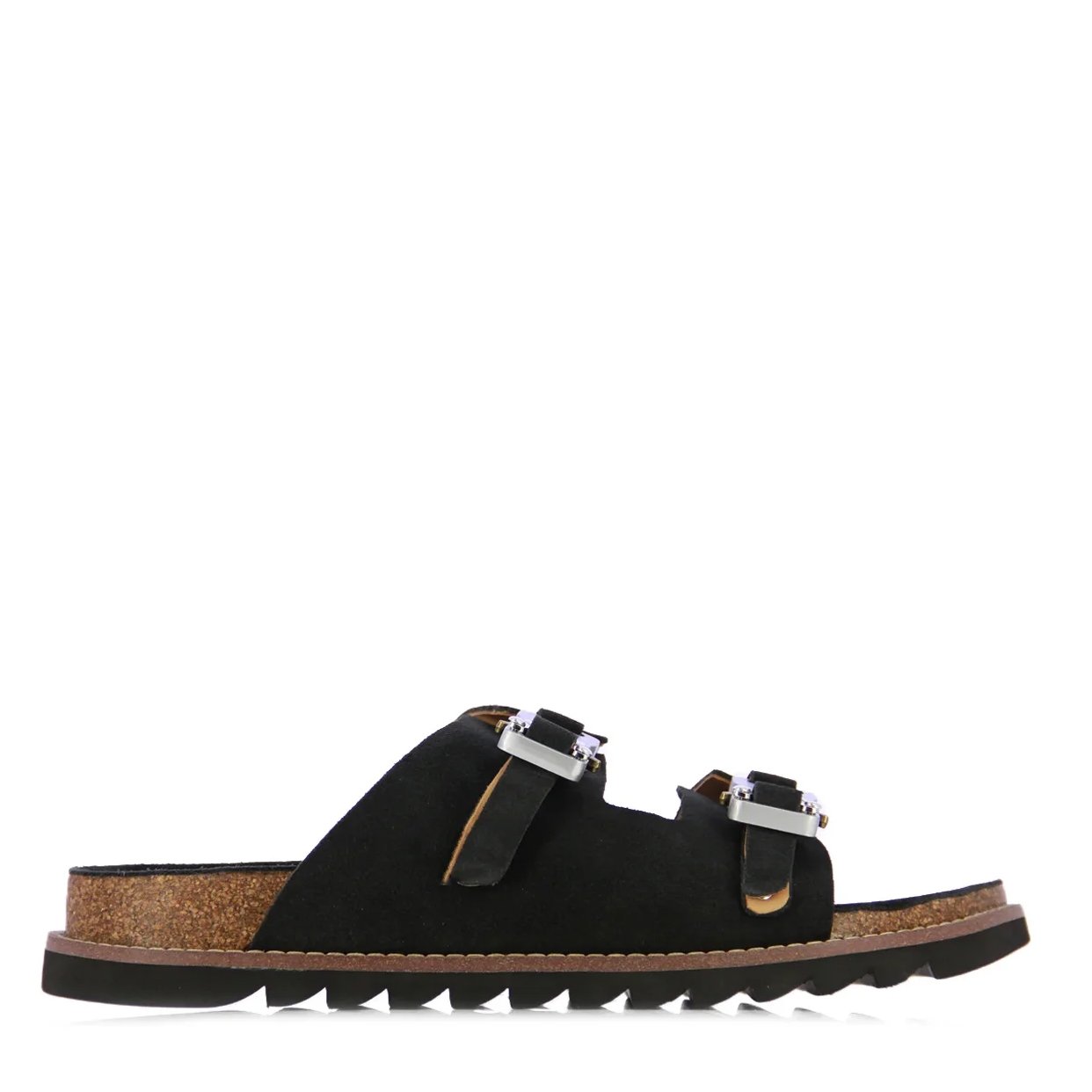 Double Buckle Slides -Charcoal