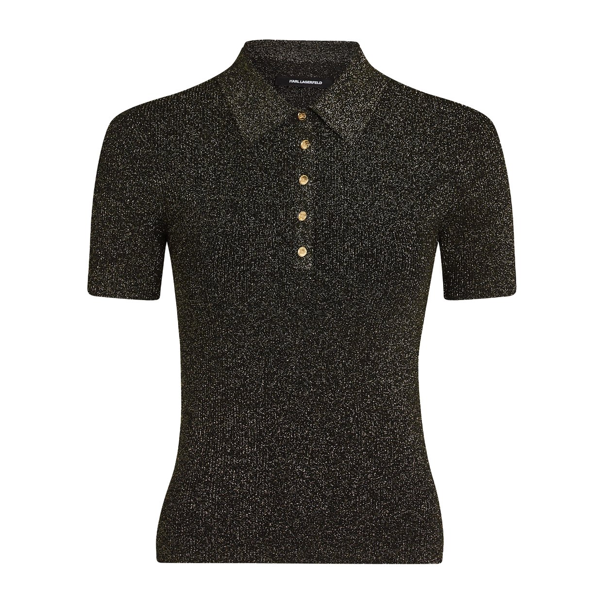 Lurex Knit Polo Shirt -Black