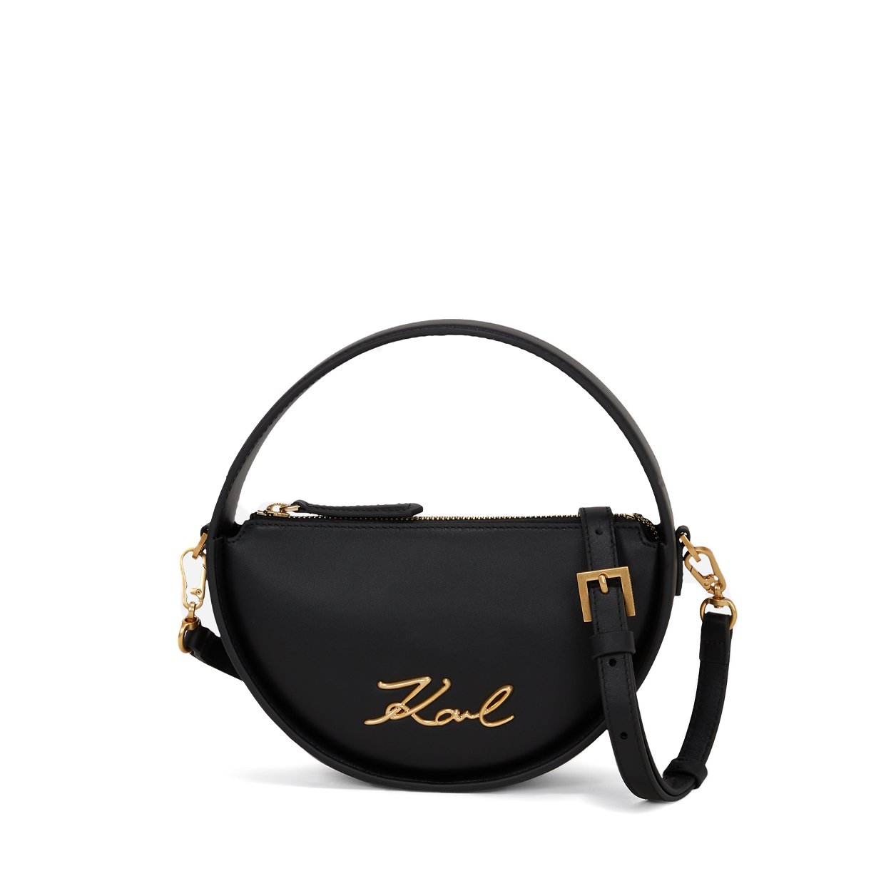 K/Signature Round Crossbody Bag -Black/Gold