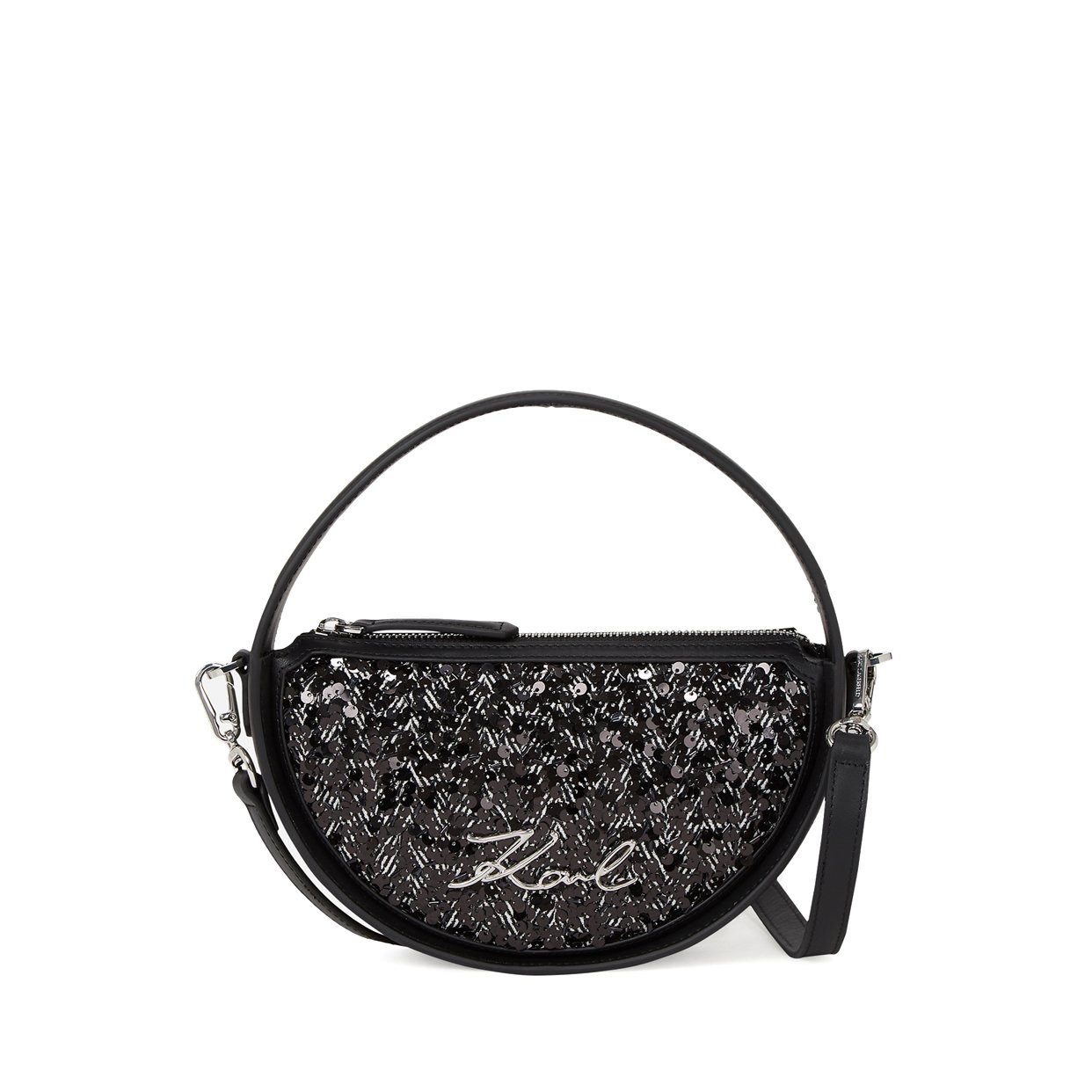 K/Signature Sequin Round Crossbody Bag -Black