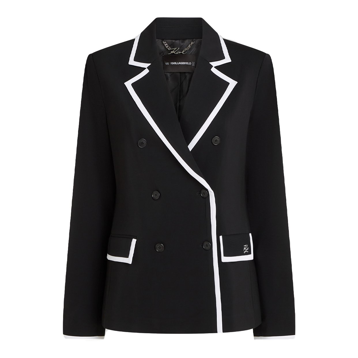 Contrast Piping Blazer -White/Black