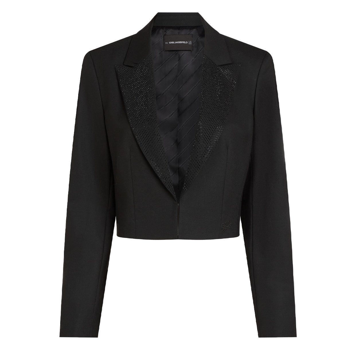 Rhinestone Lapel Short Blazer -Black