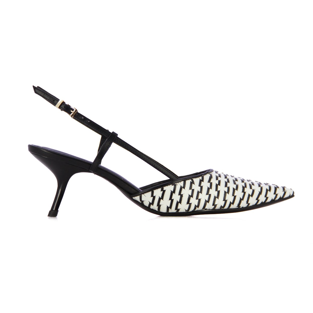 Jacquard Slingback Heels -Black/White