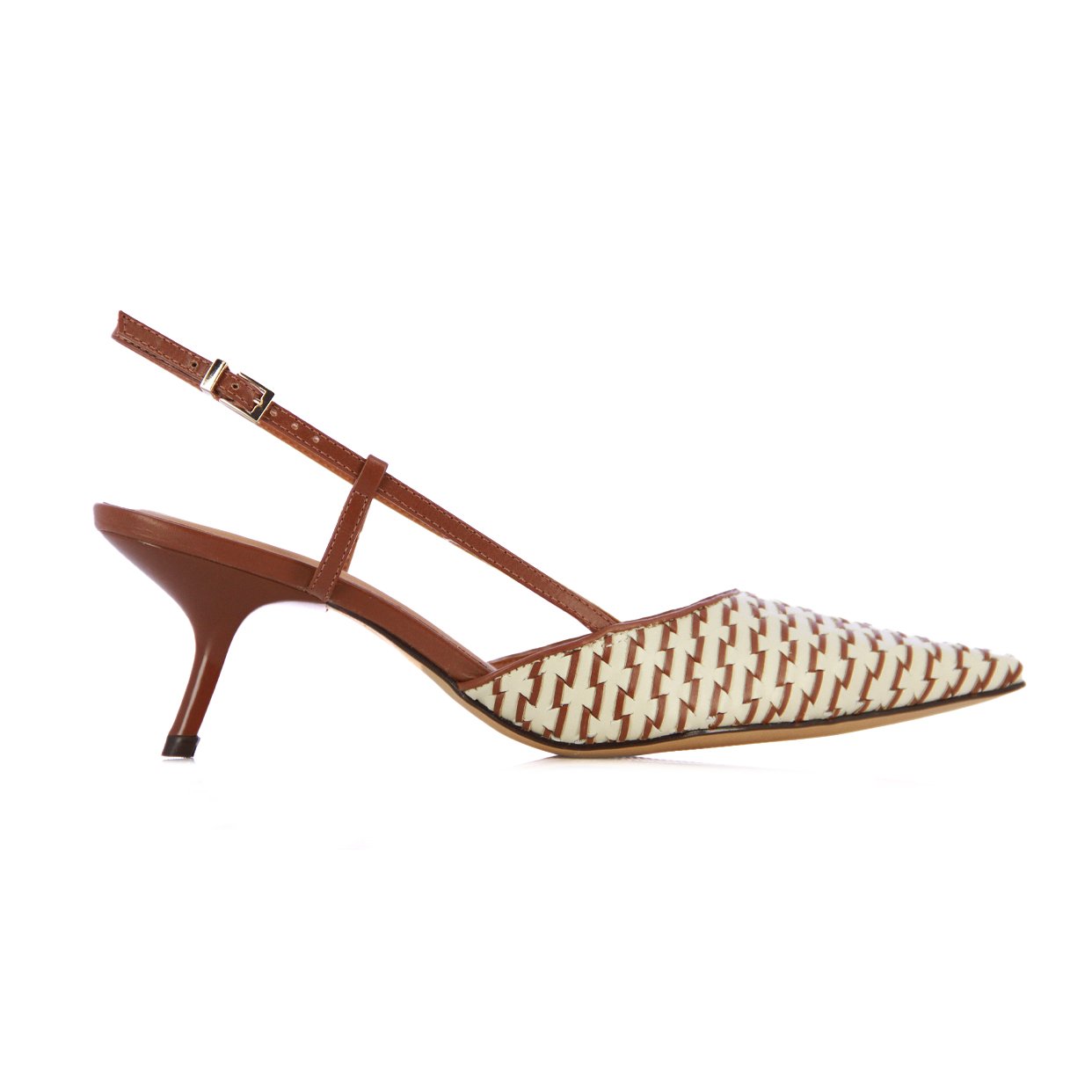Jacquard Slingback Heels -Cream/Brown