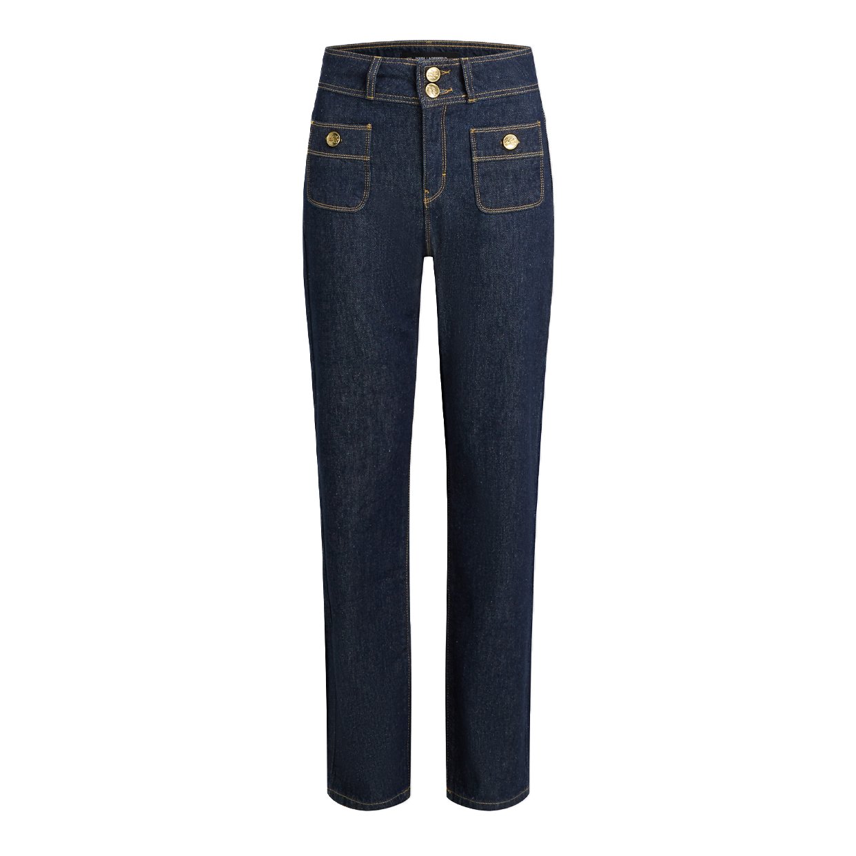 Button-Detail Straight Jeans -Dark Blue
