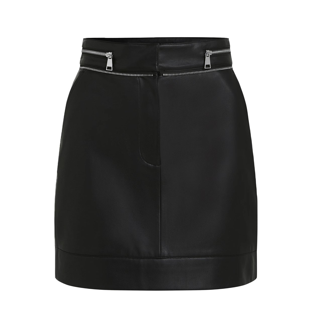 Faux Leather Zip Skirt -Black