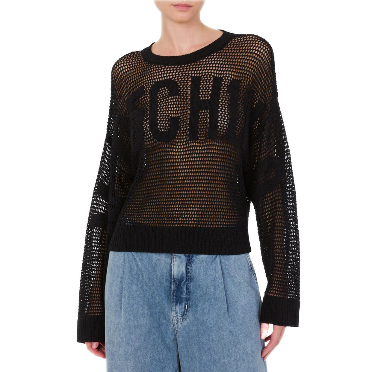 Shiny Twist Yarn Sweater -Black - Image 2