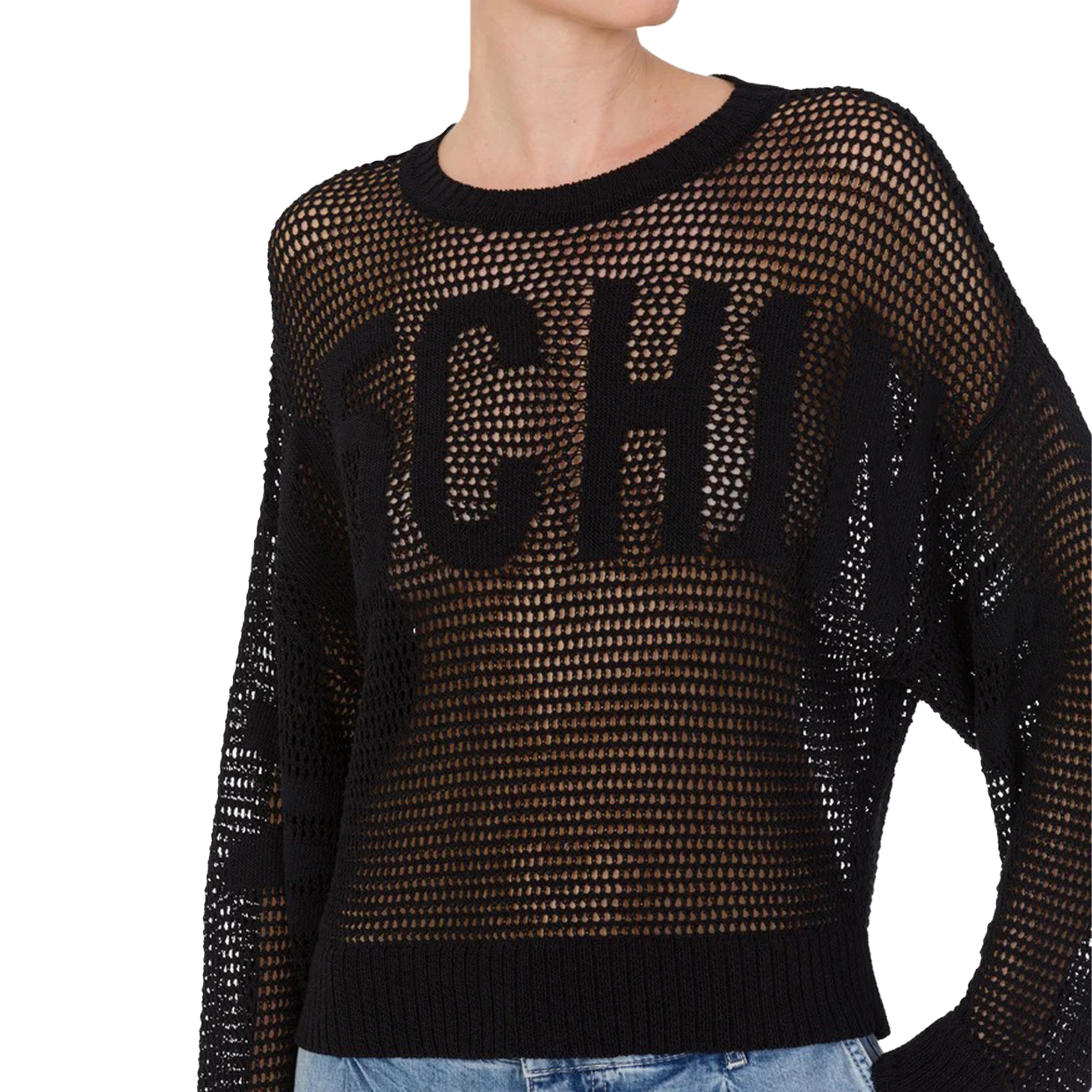 Shiny Twist Yarn Sweater -Black - Image 3