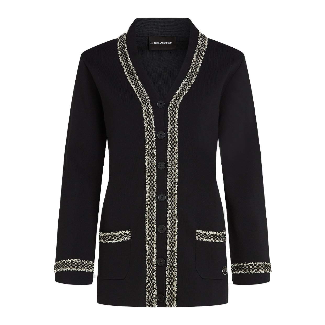 Bouclé Detail Cardigan -Black
