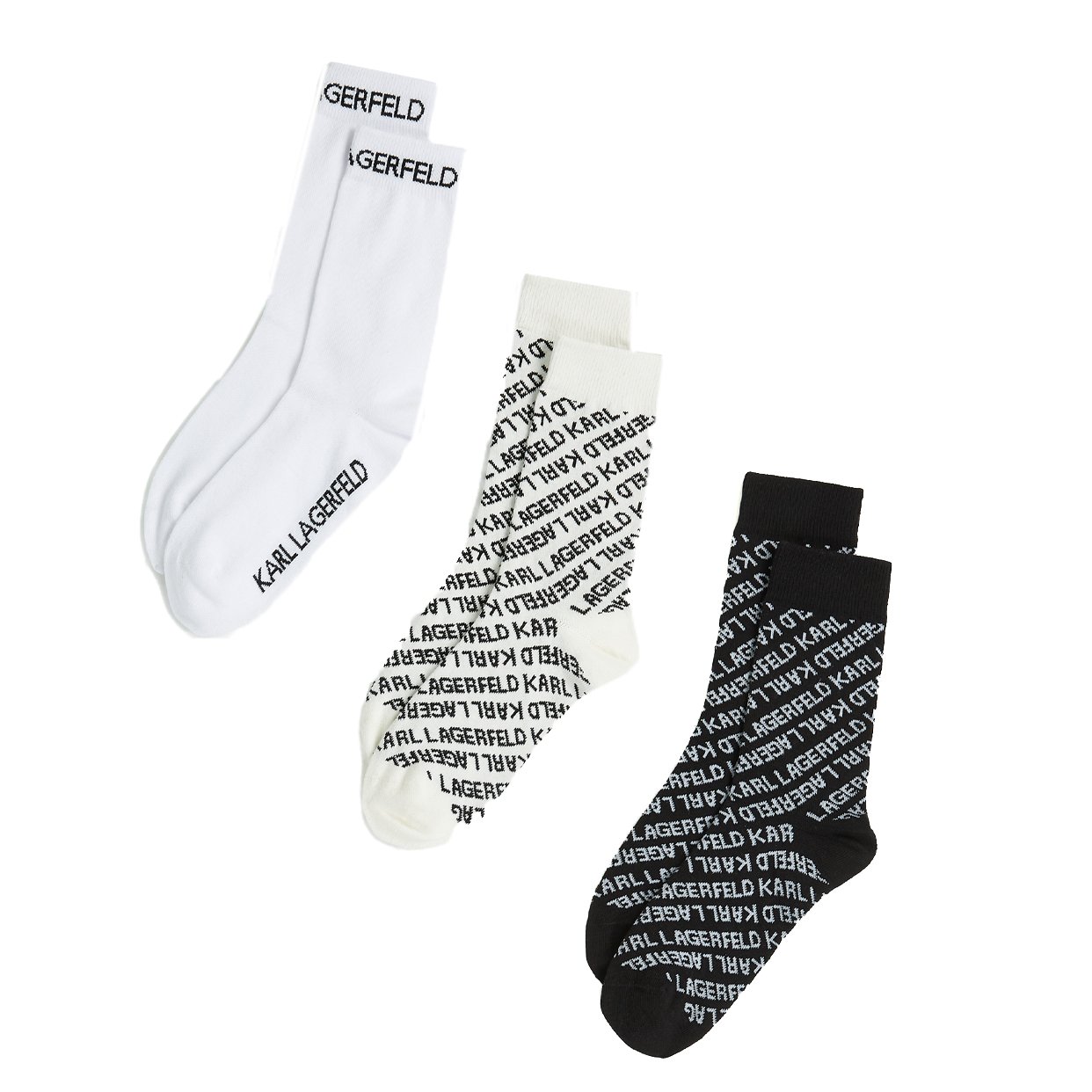 All-Over Logo Socks (3-Pack) -Monogram Cannolli-White-Black