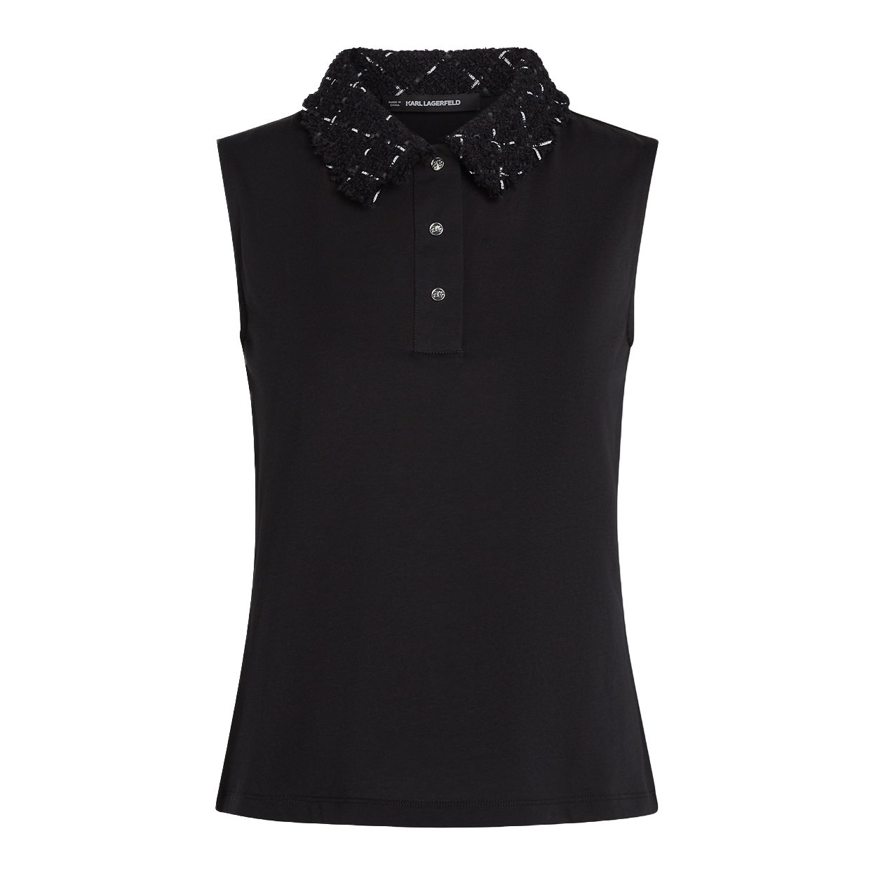 Bouclé Detail Polo Shirt -Black