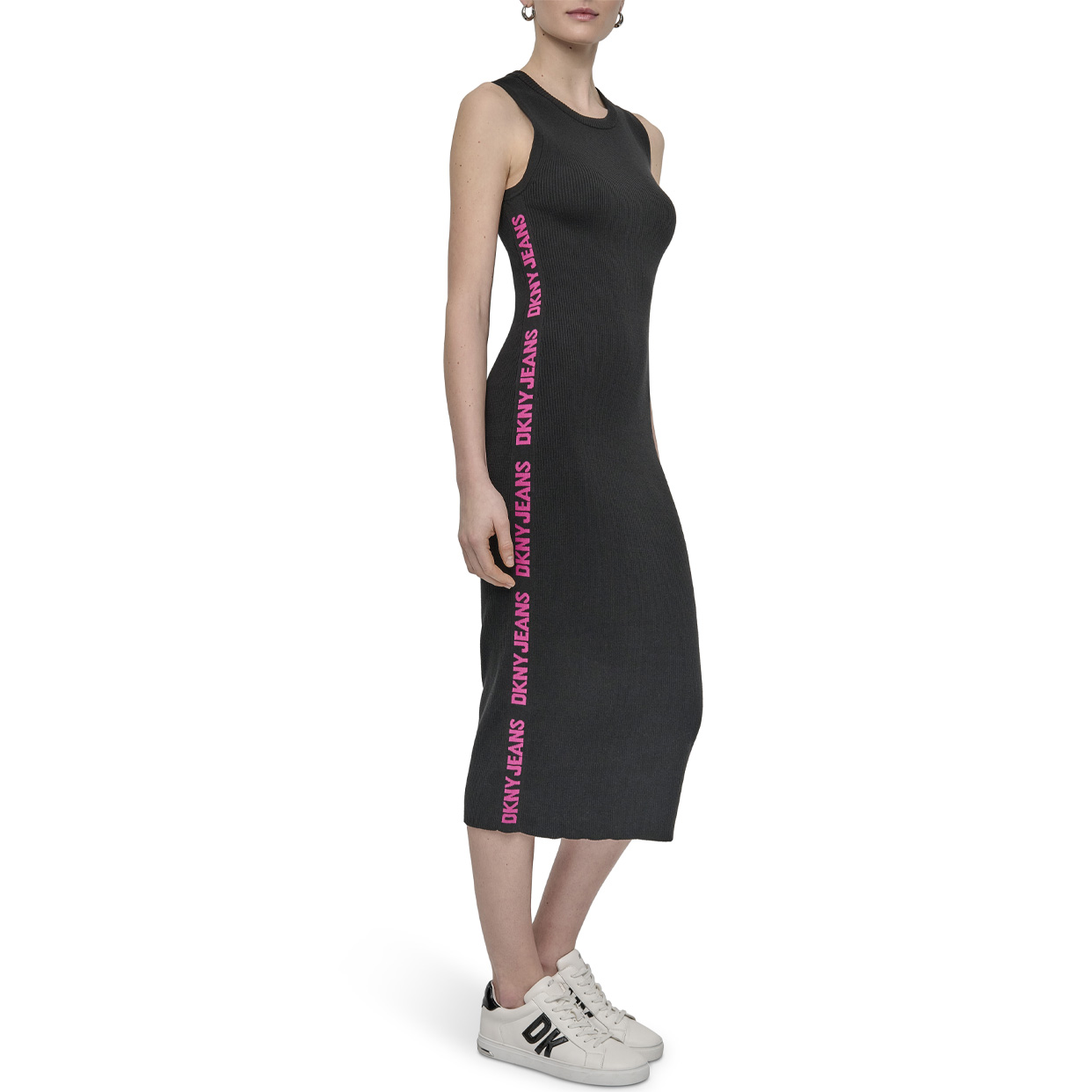 Side Logo Rib Midi Dress -Black