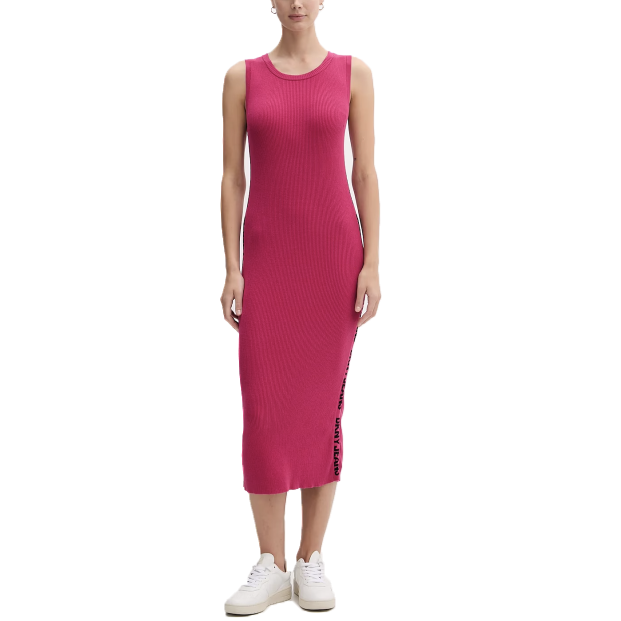 Side Logo Rib Midi Dress -Berry