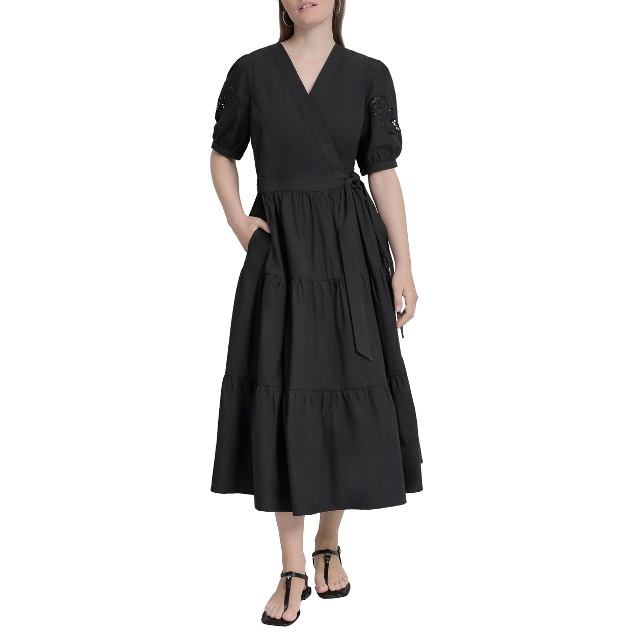 Tiered Poplin Dress -Black